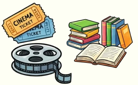 映画チケットと本のイラスト