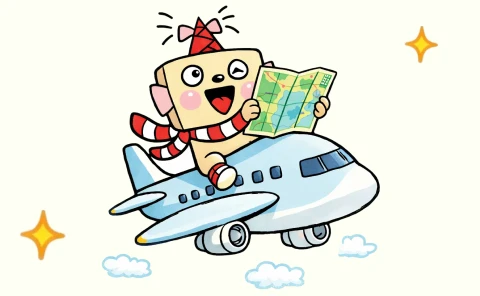飛行機に乗るピーサンのイラスト